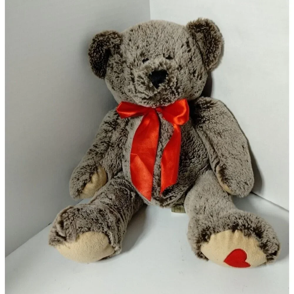 Animal Adventure Vintage Plush Teddy‎ Bear with Red Ribbon & Heart Accent 18 in
